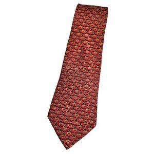HERMÈS Men's 100% Silk Necktie LUXURY Tie 7188 UA Red Spiral Chain W:3.4" EUC
